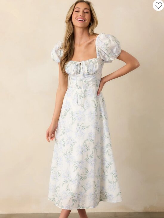 Mable Dresses & Skirts - Mable Light Blue Floral Puff Sleeve Maxi Dress (Medium)